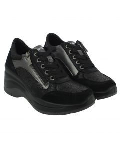 Sneaker in camoscio nero con zeppa 7 cm
