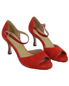 Sandalo ballo in camoscio rosso con tacco 8