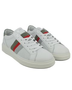 Sneaker in pelle bianca con banda tricolore