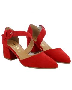 Sandalo rosso con listino e mezzo tacco