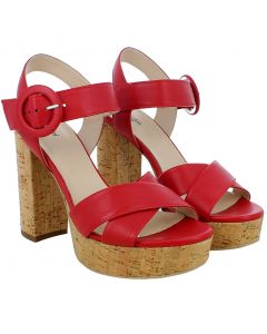 Sandalo rosso con tacco in sughero