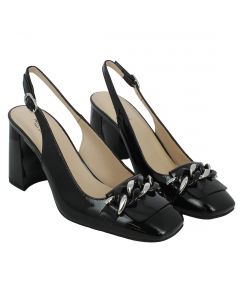 Scarpa in vernice nera catena e slingback tacco 8