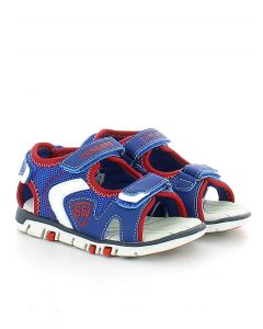 Blue and red sandal with tears