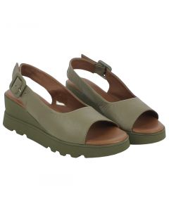 Sandalo in Pelle Verde con Zeppa 5 cm